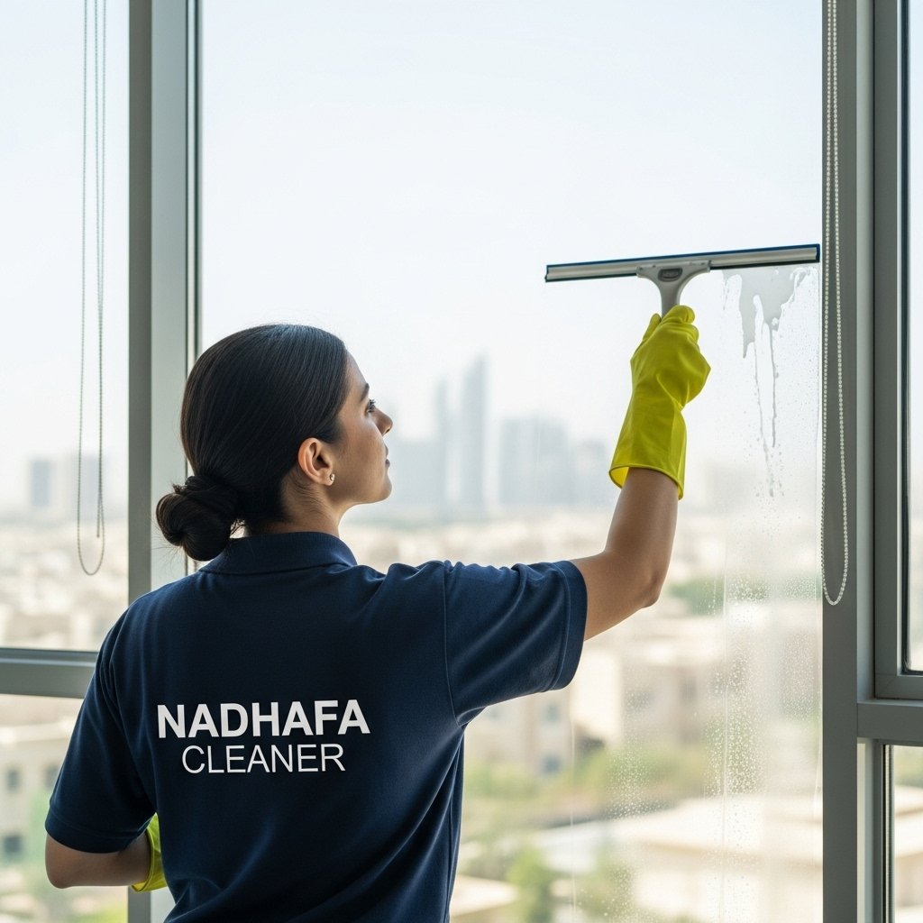 Nadhafa Cleaner professional providing window cleaning services in Riyadh.